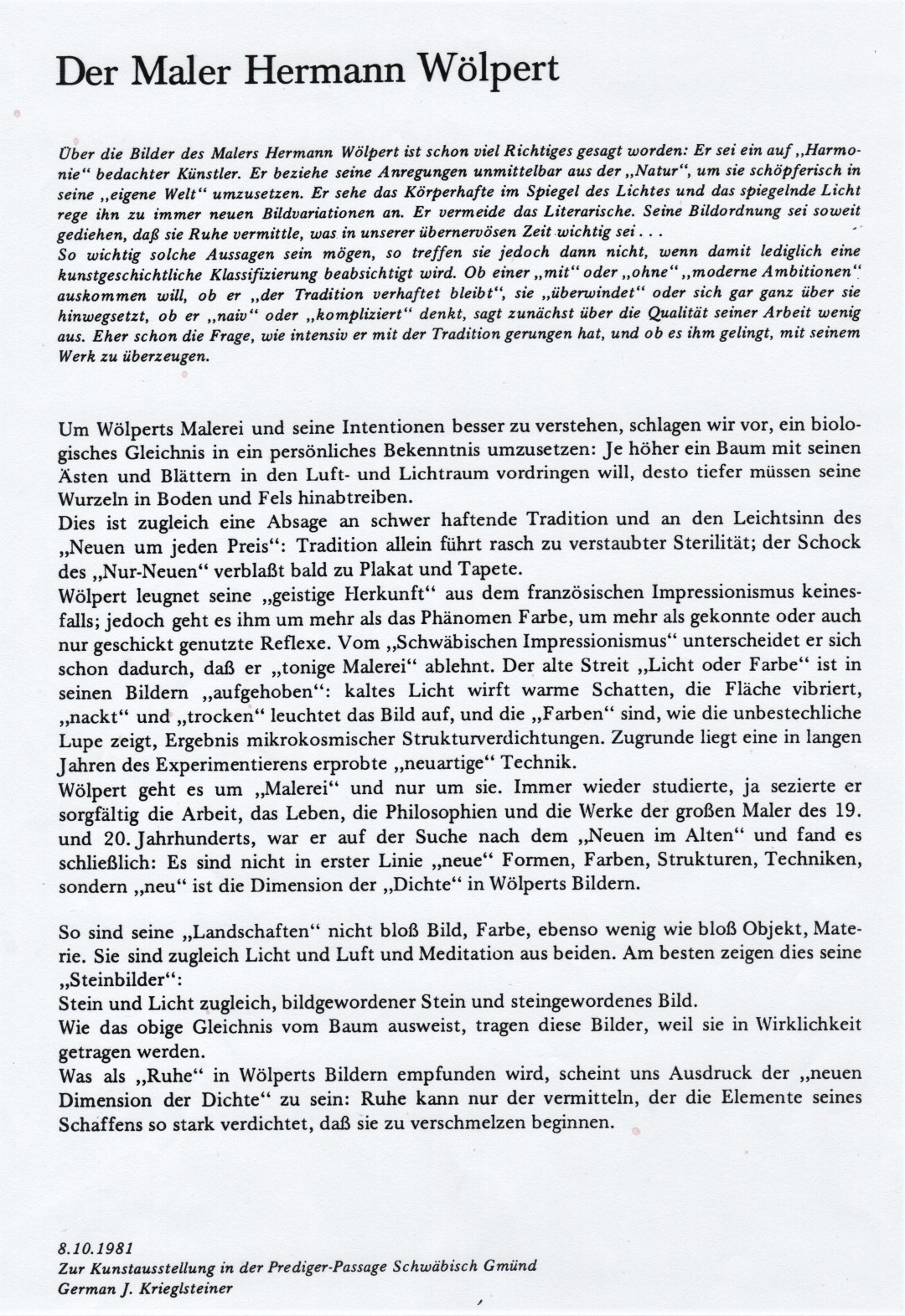 zz Hermann Woelpert Maler Ausstellung Prediger Schwaebisch Gmuend German Krieglsteiner